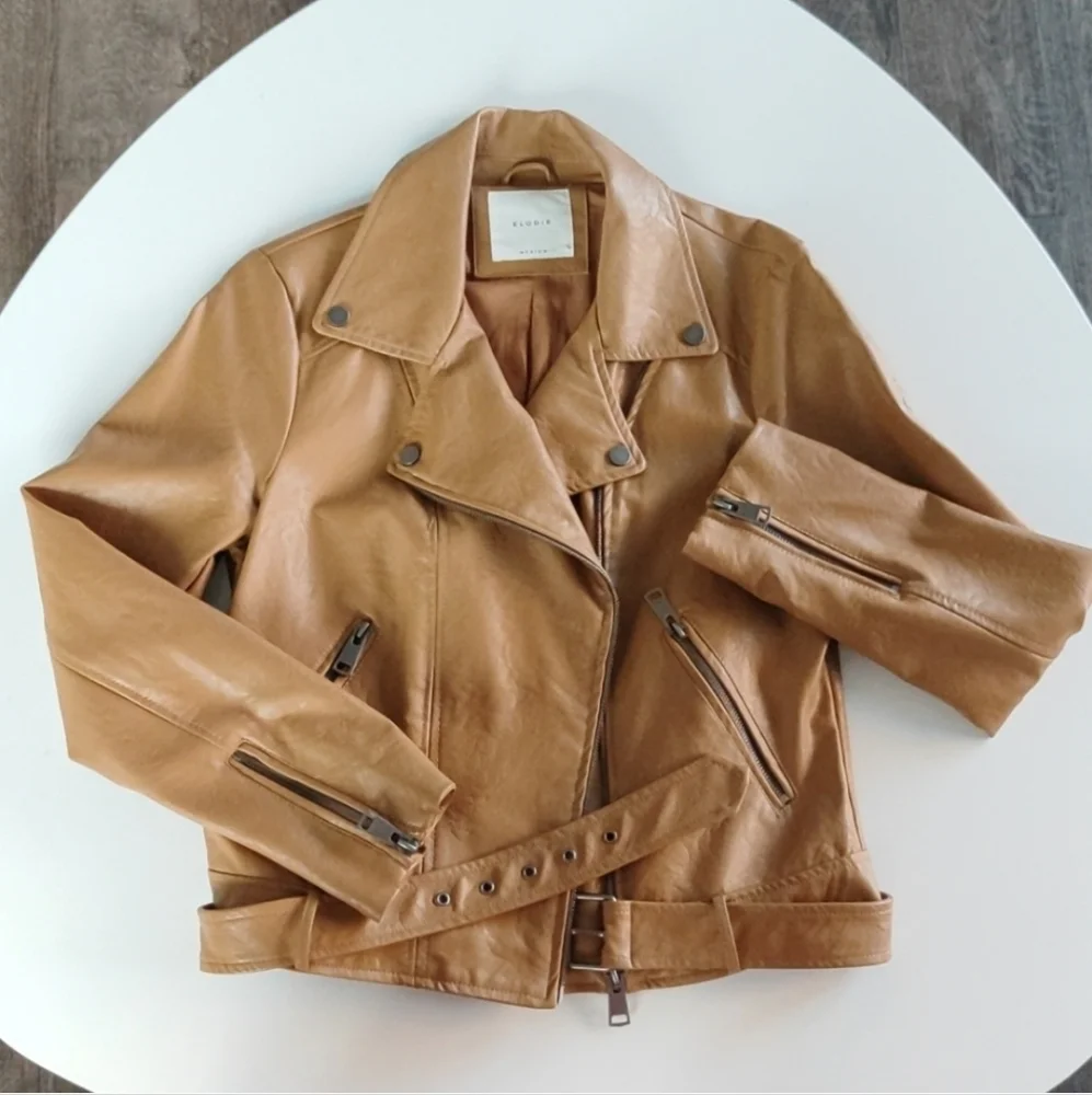 Elodie Camel Leather Jacket - Picture 4 of 8